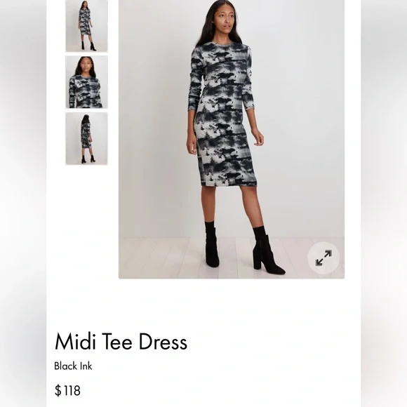 NWT The Knit Long Sleeve Tee Midi Dress Size Large Black, White and Gray - Picture 2 of 5